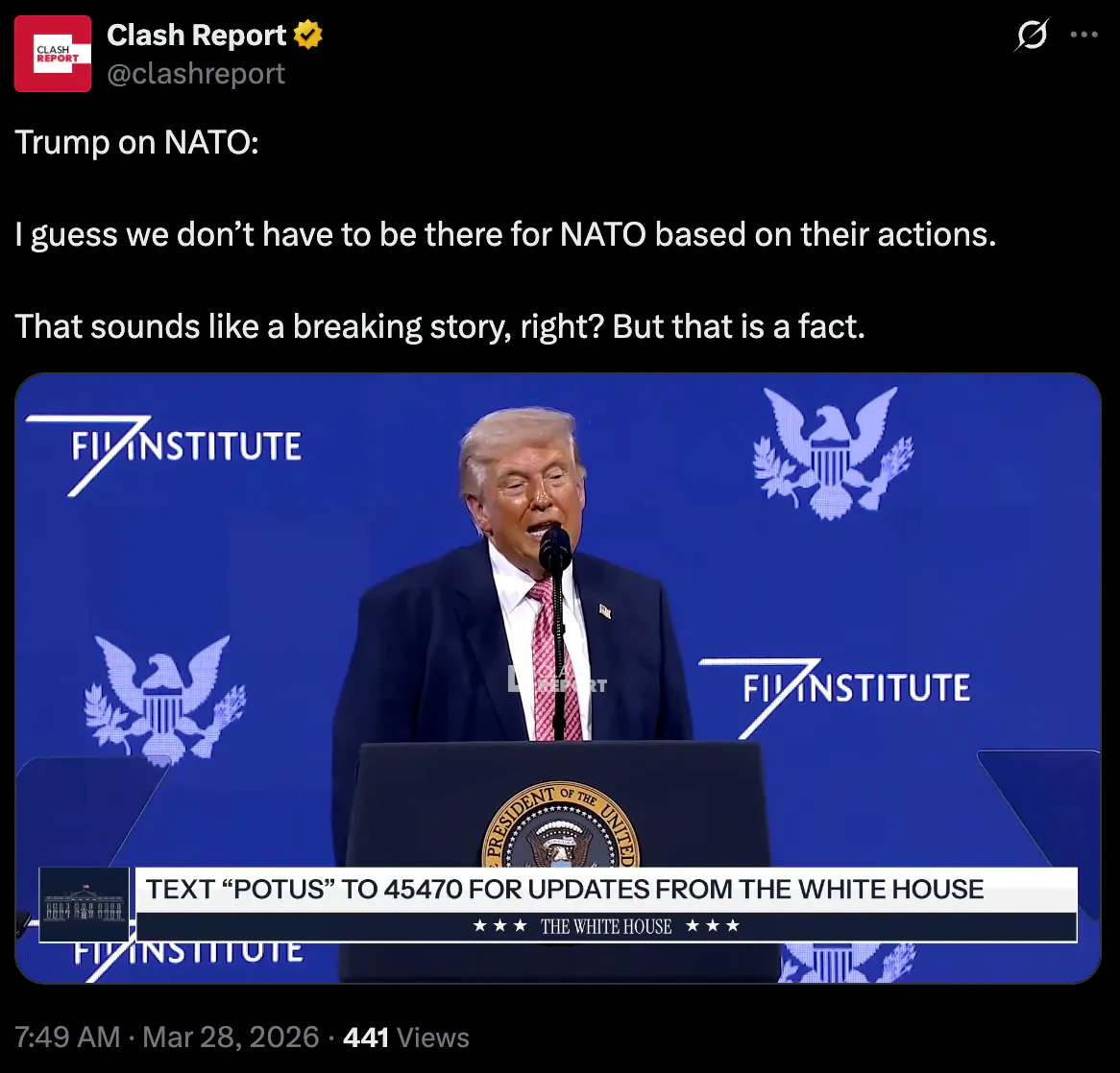 [속보]트럼프, "우린 나토에 없어도 될 것 같다"