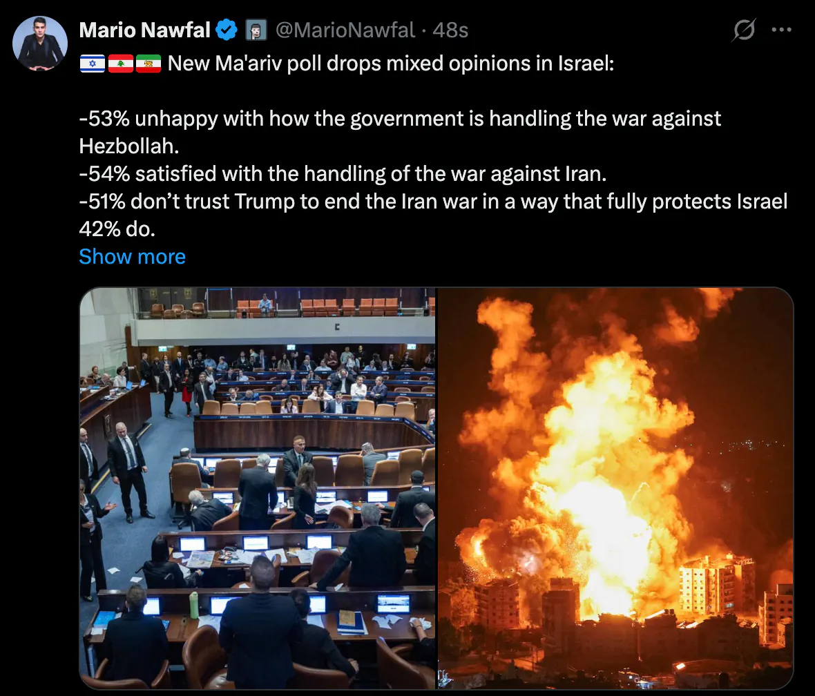 [속보]이스라엘 "이란전 만족 54%"